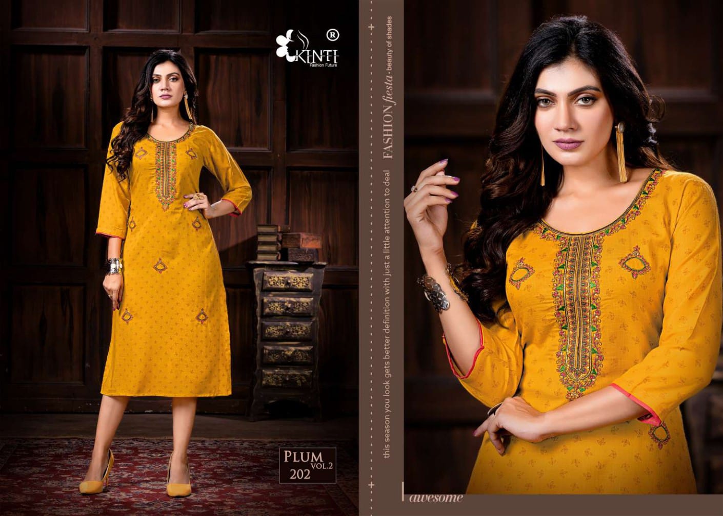 Kinti Plum 2 Rayon Designer Daily Wear Embroidery Kurti Collection